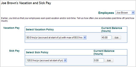 Vacation and sick pay settings.