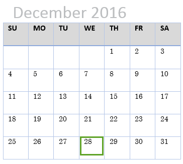 December calendar that shows the Direct Deposit submission deadline for 2013.