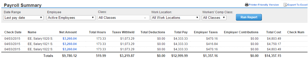 ADP Payroll Summary Example All Employees