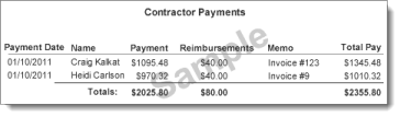 Example of an Contractor Payment Details report. Example of a Contractor Payment Details report.