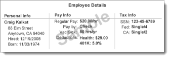 Example of an Employee Details report. Example of an Employee Details report.