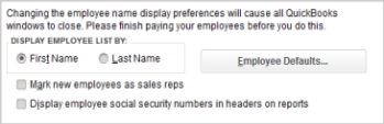 QuickBooks preferences: Payroll & Employees